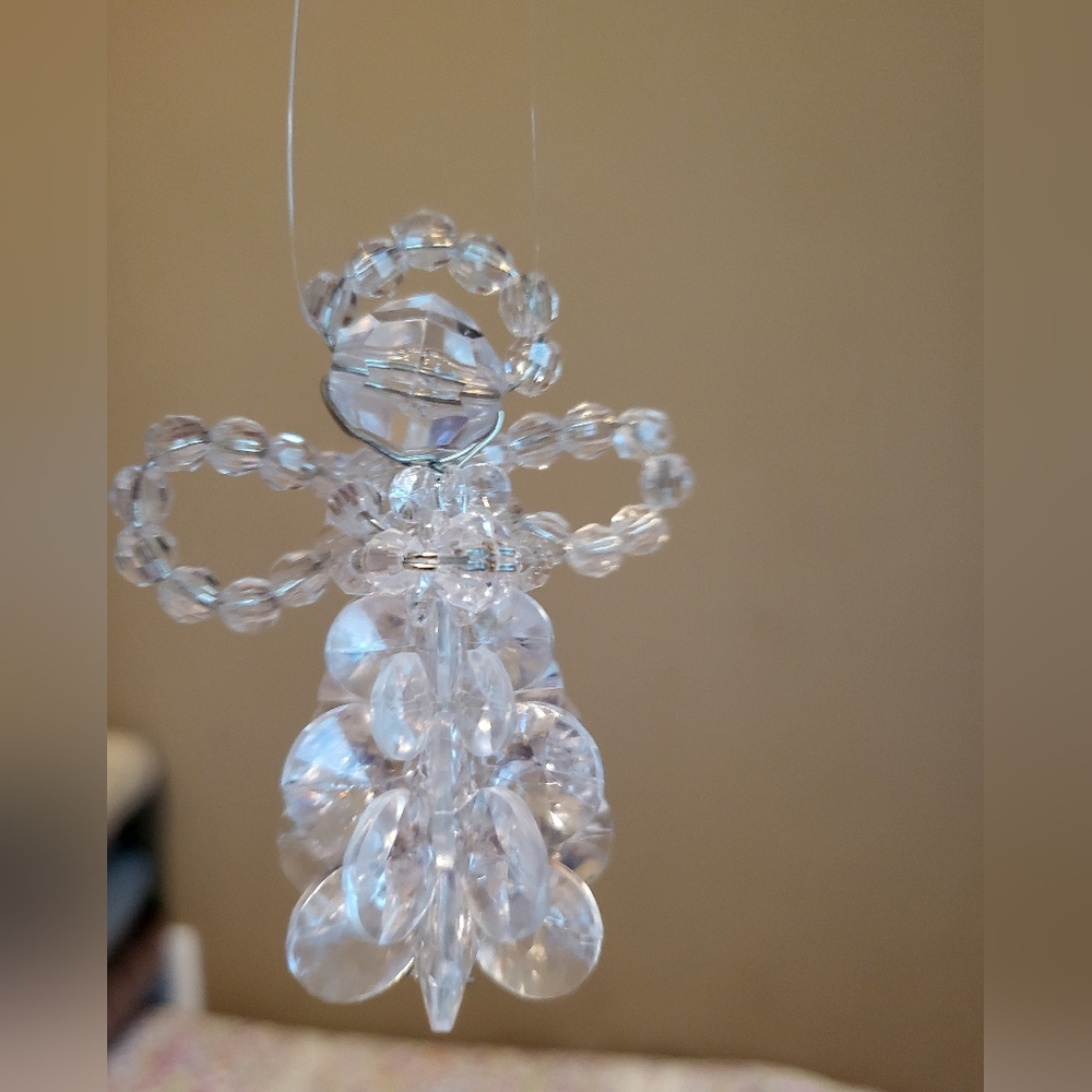 VTG Ornament Crystal Beaded Angel Handmade